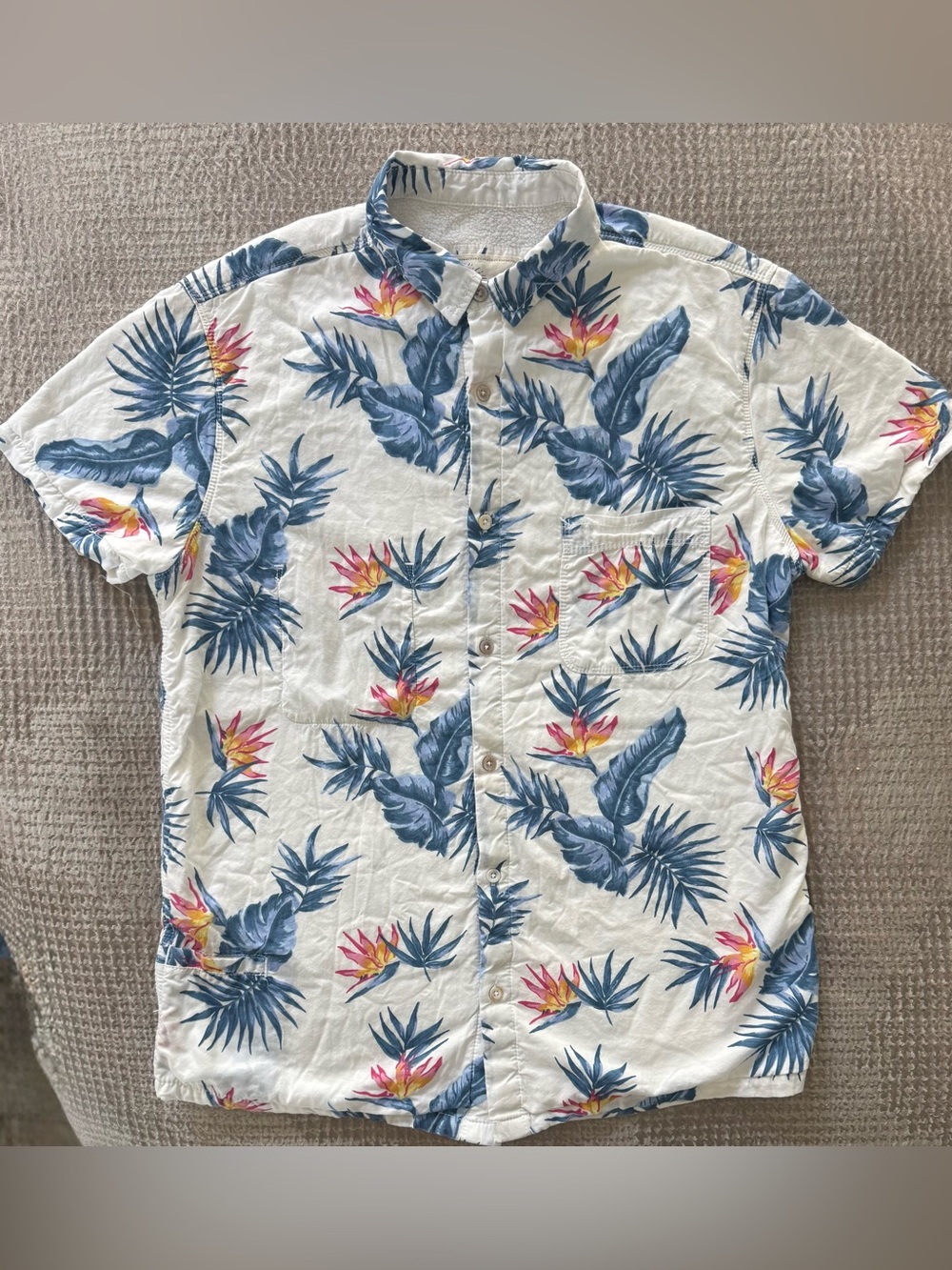 California Cowboy High Water Shirt Men L Bird of Paradise White Sand Tencel
